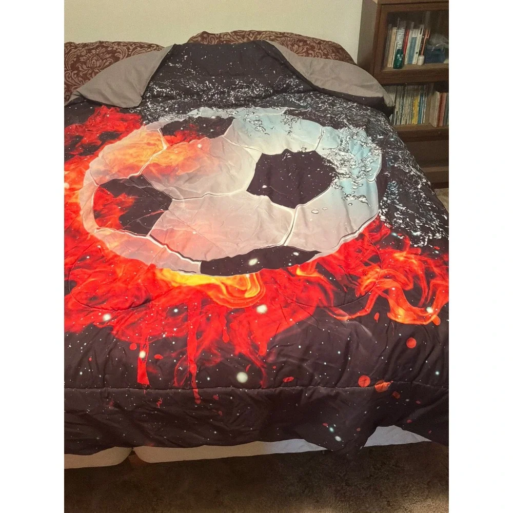 Unbranded Soccer Comforter Kids Black Red Fire & Water Galaxy ~2 sets twin sheet